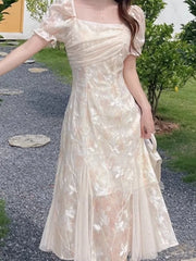 Lunivop  Women Fashion New Elegant Casual Dress Summer Vintage Chic Slim Floral Party Birthday Vestidos Female Clothes Long Robe