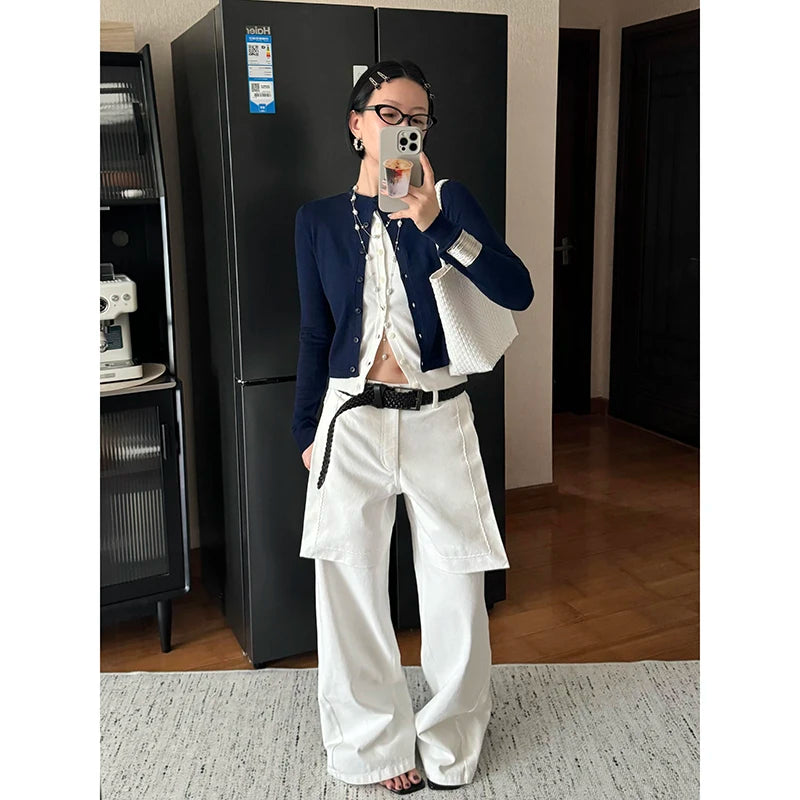 Lunivop Bottoms Chic Fake Y2k Jeans Streetwear Vintage Flare Pants for Women Casual High Waist Denim Trousers Pantalon Femme