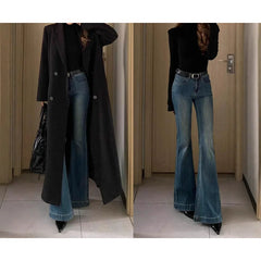 Lunivop  Fall Winter New American Vintage Flared Jeans for Women High Waist Skinny Fit Bell Bottoms Fleece Lined Slimming Trousers