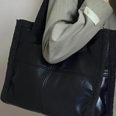 Lunivop  Versatile Fashionable Black Tote Bag with Large Capacity Tote Bag for Commuting Shopping Single Shoulder Bags