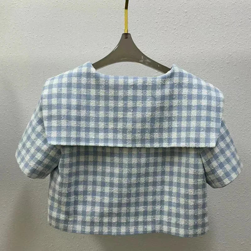 Lunivop Fashion Checkered Print 2 Piece Set Women's Short Sleeve Bow Tops Casual Shorts 2025 Summer New Tide