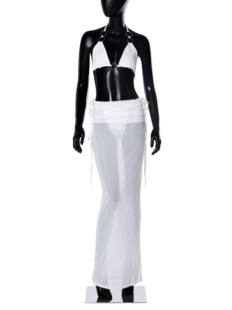 Lunivop Summer Beach Skirt Sets Women Sexy Bikini Set with Skirt Three Piece Set Sexy Mesh See Through Holiday Outfits 2024 Beachwear