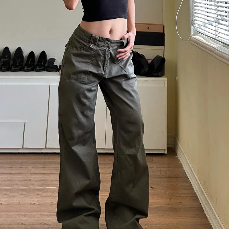 Lunivop Low Waisted Flare Jeans Streetwear 2000s Clothes Y2k Women Bottom Belted Cargo  Vintage Denim Pants P67-DI27