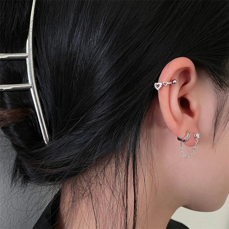 Lunivop New Hollow Out Love 316L Stainless Steel Annular Ear Bone Nail Fashion Delicate Silver Color Earring for Women Y2K Punk Jewelry