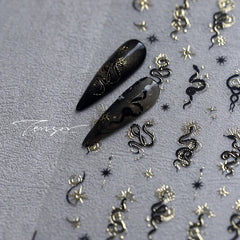 Lunivop  5D Gold Stamped Silver Sun Stars Snake Nail Art Stickers Totems Reliefs Self Adhesive Dark Chinese Style Manicure Decals