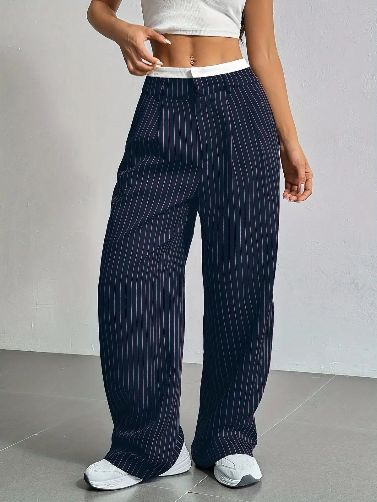 Lunivop  Y2K Korean Fashion Vintage Striped Wide Leg Baggy Jeans Pants Women Clothes High Waist Straight Washed Casual Lady Trousers