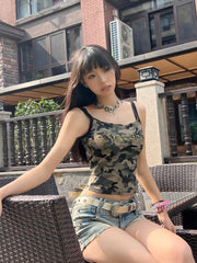 Lunivop  American Retro Cotton Camouflage Camisole 2025 Summer New Diamond Vest for Women Y2k Slim Fit Gothic Simple Yops Mujer