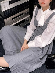 Lunivop Preppy Style Strap Dress Women Korean Fashion Grey Vintage Pleated Dresses Femal Harajuku Retro Classic Basic Dresses