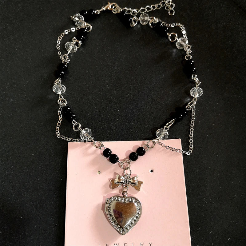 Lunivop Goth Y2K Punk Personalized Heart Locket Pendant Charm Choker Necklace For Women Aesthetic EMO Lolita Vintage Jewelry Accessories