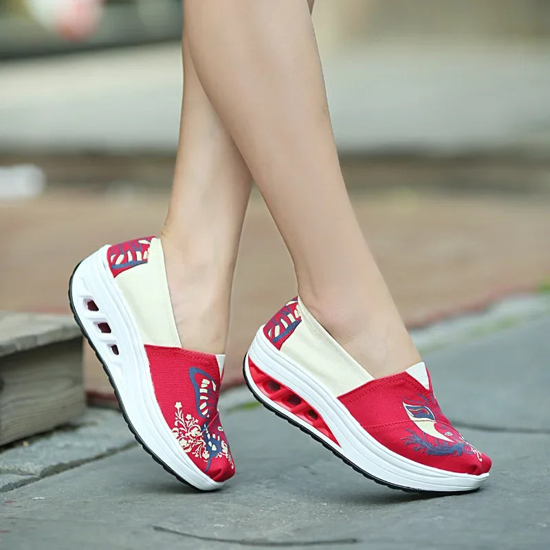 Lunivop Fashion Spring New Canvas Rocking Shoes Wedges Platform Shoe Breathable Women's Shoes Sports Travel Shoes Sapatos Femininos