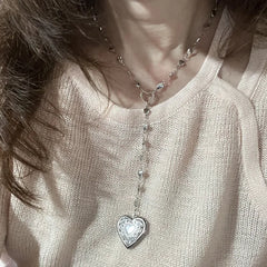 Lunivop vintage Love Stainless Steel Long Love Photo Frame Pendant Necklace for Women's Long Sweater Necklace Aesthetic Jewelry