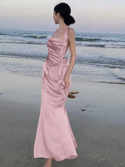 Lunivop  Sweet Pink Backless Womens Dresses Sexy Spaghetti Strap Sleeveless Wedding Evening Dress Elegant Gown Female Split Vestidos New