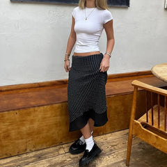 Lunivop Polka Dot Double-layer Mesh Skirts for Woman Summer Clothes Low Rise Long Black Skirt Y2k 2000s