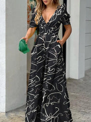 Lunivop  New Women's Fashion Print V-Neck Wide Leg Jumpsuit Pants Ladies Casual Temperament Elegant Long Pants Jumpsuit