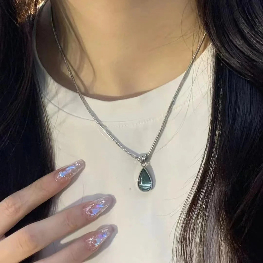 Lunivop New Korean Fashion Blue Geometric Crystal Pendant Snake Chain Necklace For Women Y2k EMO 2000s Grunge Jewelry Accessories