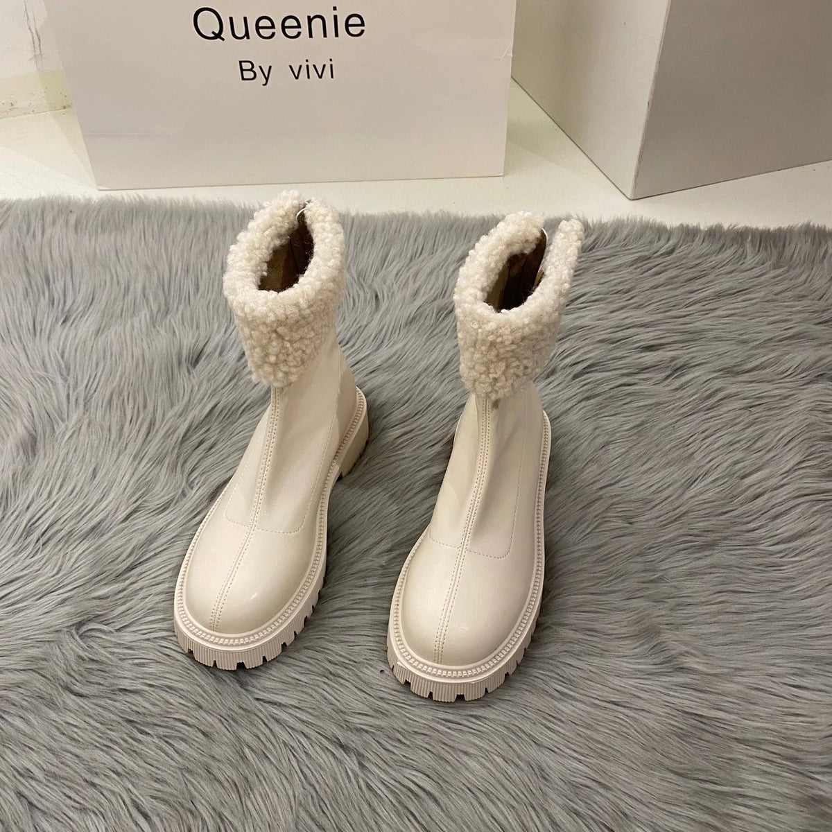 Lunivop Winter Knee High Brown Long Boots Comfort Square Heel Slip on Platform Boots for Women Plush Thick Heel Warm Gothic Shoes