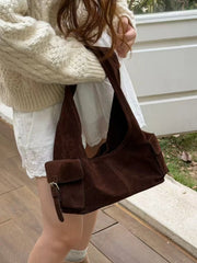 Lunivop  Retro Suede Shoulder Commuter Miscellaneous Handheld Bags New Korean Multi Pocket Underarm Bag
