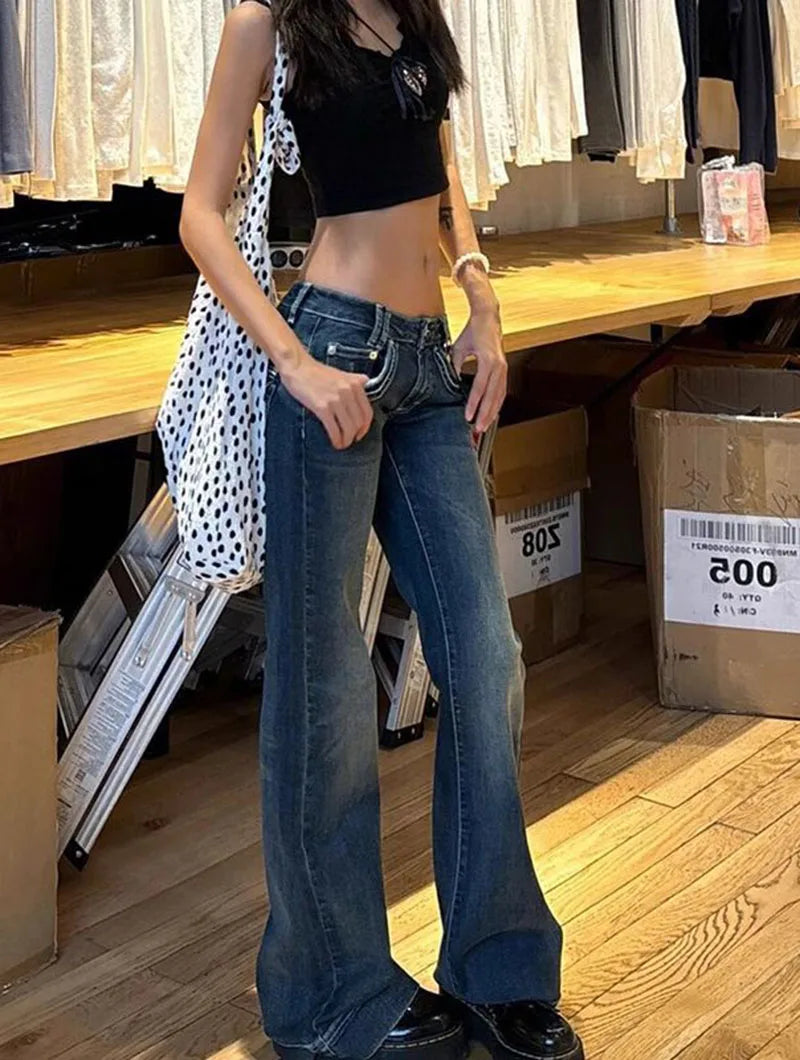 Lunivop Retro High Street Low-Waisted Jeans Women 2025 New All-Match Y2K Denim Trousers Female Sexy Slim Fit  Streetwear Flares Pants