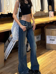 Lunivop Retro High Street Low-Waisted Jeans Women 2025 New All-Match Y2K Denim Trousers Female Sexy Slim Fit  Streetwear Flares Pants