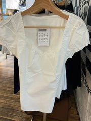 Lunivop  White Lace Trim Short Puff Sleeve Tees Women Summer Cotton Back Lace-up Square Collar T-shirt Blouse Sweet Cute Casual Crop Top