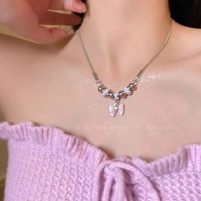 Lunivop Kpop Goth Vintage Pink Bowknot Heart Star Cross Pendant Choker Necklace For Egirl Aesthetic Grunge Jewelry Y2K EMO Accessories