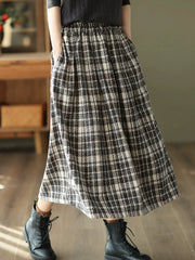 Lunivop Faux Woolen Plaid Long Skirts Women Loose Vintage Fall Winter A Line Skirt Casual High Waist Japan Harajuku Warm Long Skirt