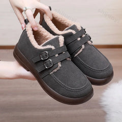 Lunivop Autumn Winter Casual Flat Shoes for Women Moccasins Soft Loafers Fashion Buckle Warm Plush Slip on Female Cotton Shoes