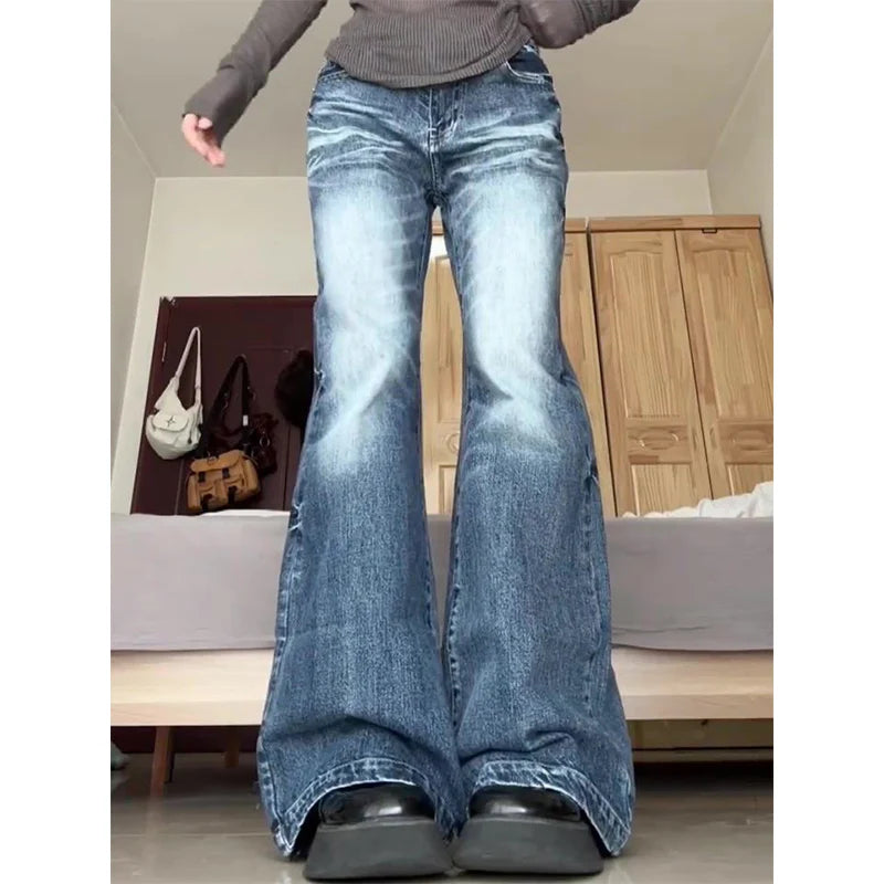 Lunivop  Y2K Sexy Slim Flared Pants Women Korean Fashion Versatile Washed Jeans Autumn Winter Streetwear Trendy High Waist Wide-Leg Pant