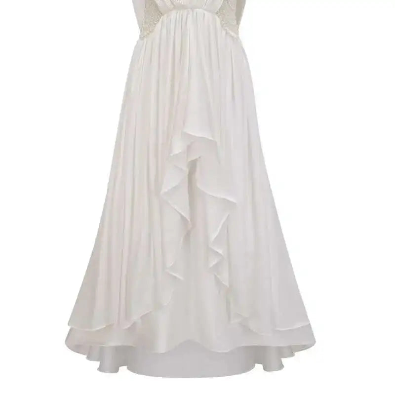 Lunivop Sleeveless Nail Beads Dress Women High Waist Irregular O-neck Solid Banquet Party Dresses Female 2025 Spring New