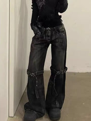 Lunivop Black Women's Jeans High Waist Hip Hop Straight Fashion Pants Streetwear Harajuku Y2K Star Female Wide Leg Denim Trouser