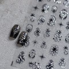 Lunivop  5D Gold Stamped Silver Sun Stars Snake Nail Art Stickers Totems Reliefs Self Adhesive Dark Chinese Style Manicure Decals
