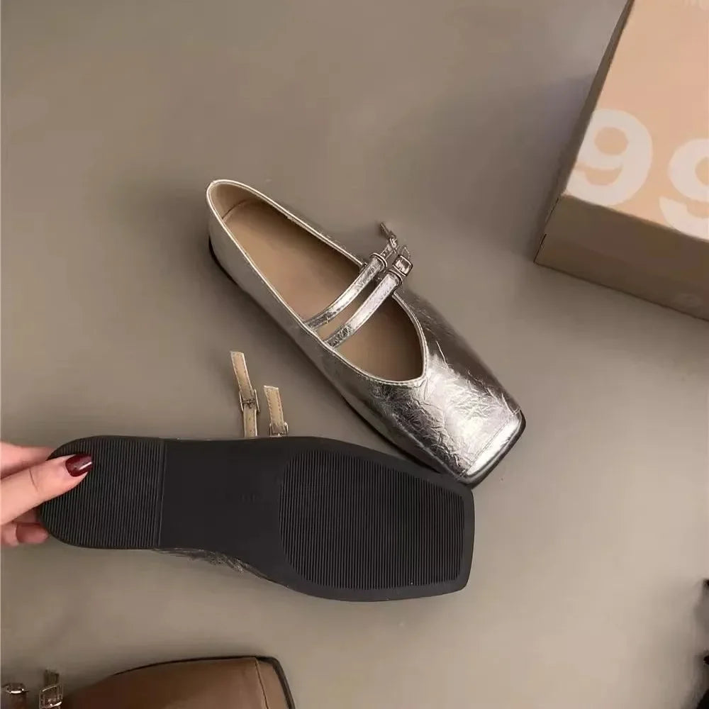 Lunivop Square Toe Women Mary Jane Shoes Fashion Shallow Ladies Casual Soft Sole Flats New Women's Comfort Sliver Ballerinas Shoes