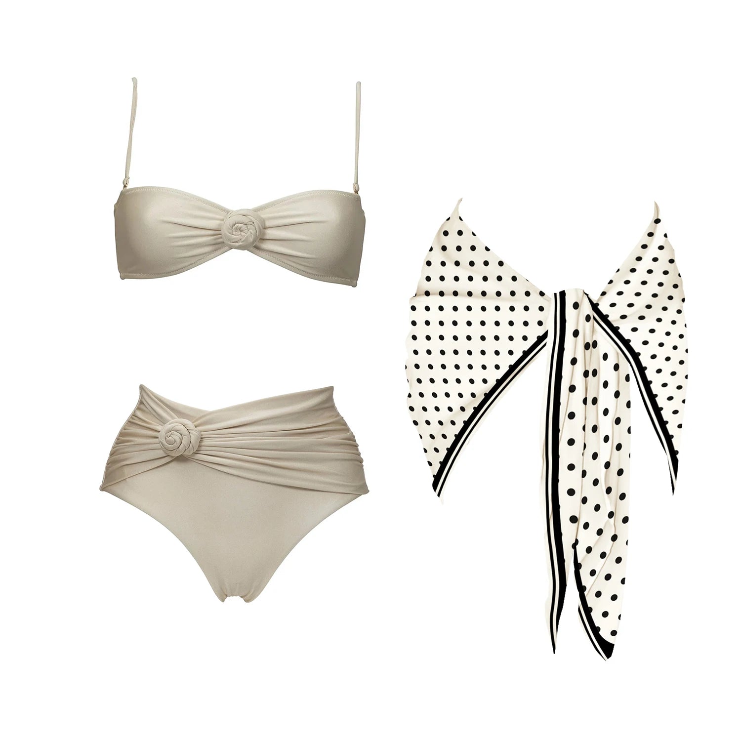 Lunivop   3Pcs Dot Bikini Set 2025 Bandeau Biquini Sexy Women Swimsuit Push Up Swimwear Female Flower Swim Suits Bathingsuit Beach Outfit
