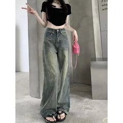 Lunivop  Blue Women's Jeans Hip-hop Fashion Vintage Streetwear Y2K Wide Leg Straight Jean High Waist Trouser Classic Baggy Denim Pants