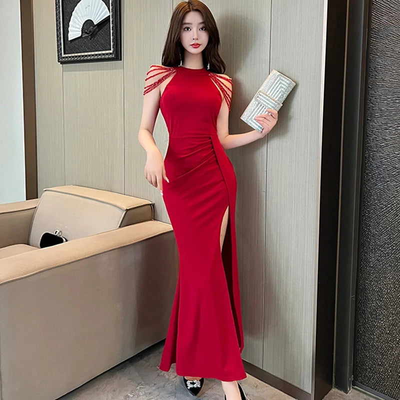 Lunivop  Summer Red Elegant Luxury International Dress Fashion Bodycon Slit Long Dress for Wedding Women  Korean Vintage Party Dress