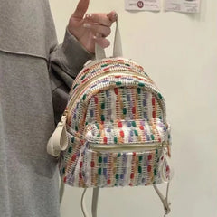 Lunivop   Rainbow Knit Backpack Women Harajuku Color Block Small Capacity Student Backpack Ladies Fashion Unique Daily Mochilas Mujer