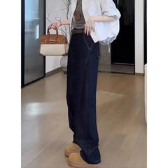 Lunivop  Women's Straight Cut Jeans American Retro Curved Blade Pants Big Size Show Thin Narrow Wide Leg Trousers Ins Fashion