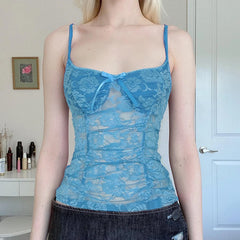Lunivop  Sweet Sexy Lace Camisole Solid Skinny See Through Crop Tops for Women Cute Aesthetic Summer Tees Vintage y2k Holiday Vest