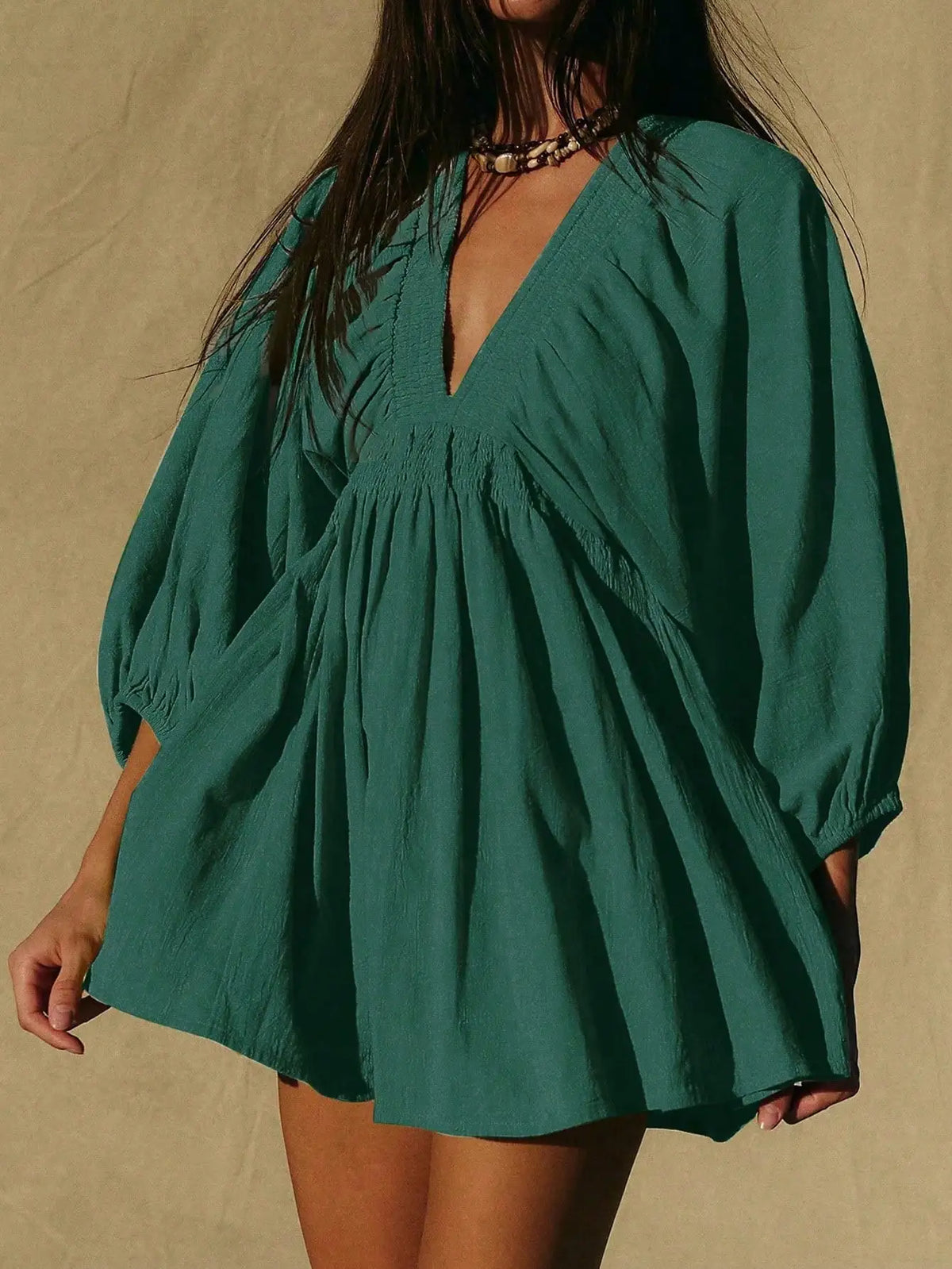 Lunivop  New Stylish Sexy V-Neck Puff Sleeve Casual Mini Dress For Women, Elegant Street Fashion Summer Resort Boho & Tropical Sun Dress