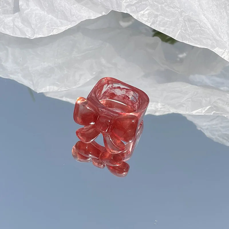 Lunivop Resin Rings Dumpy Acrylic Rings Bowknot Rings set Aesthetic Trendy Colorful Open Rings Statement Jewelry Bow Rings for Women