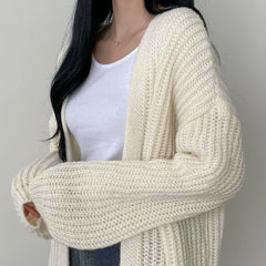 Lunivop Open Front Cardigan for Women Cozy Knit Oversized Open-up Sweater Grey Autumn Winter Teen-girl Casual Daily Outfit
