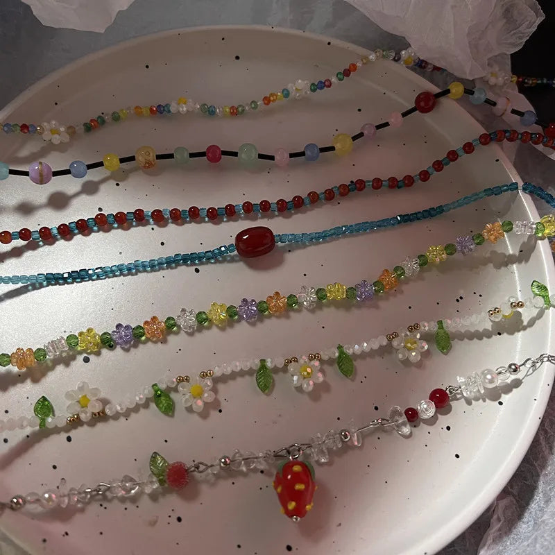 Lunivop Trendy Bohemia Colorful Beads Chain Choker Necklace for Women Men Girls Lovely Small Flower Accessories Necklaces Jewelry Gifts