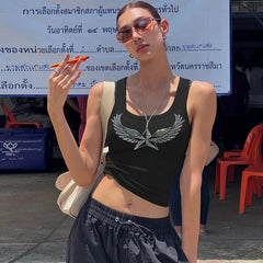 Lunivop Rhinestone Diamonds Sleeveless Tank Tops Casual Clothes Y2K Streetwear Summer Slim Blouse T Shirts Women Clothing