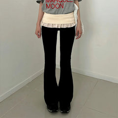Lunivop  BKLD Y2K Cute Casual Ruffles High Waisted Pleated Knitted Slim Fit Contrasting Color Wrapped Hip Flare Pants Sexy Daily Trousers