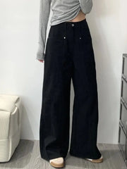 Lunivop Vintage Woman Black Jeans Y2k Baggy Harajuku Korean Style Denim Pants Casual Classic Retro Loose Trousers Autumn Pockets