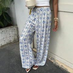 Lunivop  Women's Summer Pants Ethnic Print Drawstring Waist Trousers Full Length Casual Pants Wide Leg Starfish Print Printed Pants