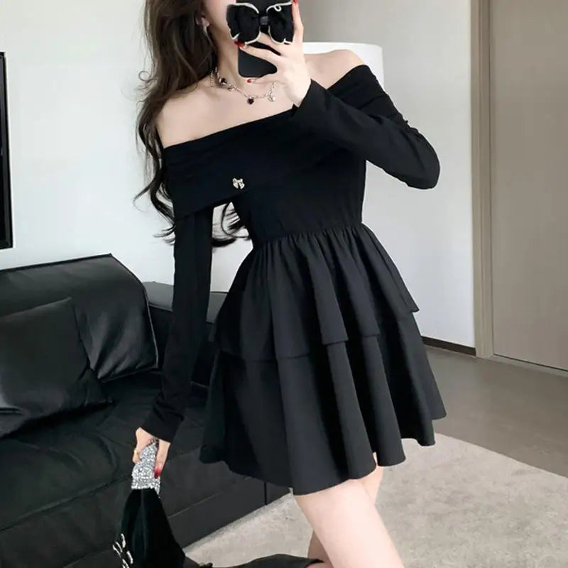 Lunivop  Slim Fit A-Line Dr Women's Spring Autumn Sweet Spicy Bla  Dr Long Sve High Waist Gentle Sle Basic Model