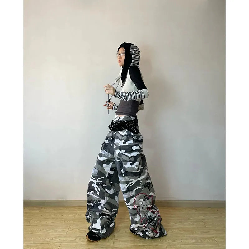 Lunivop Women Camouflage Cargo Pants Y2k Retro Fashion Streetwear High Waist Baggy Trousers Harajuku Casual Wide Leg Pants Clothes