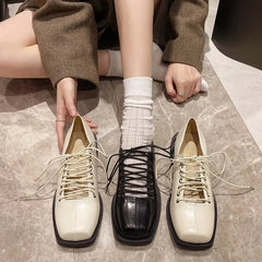 Lunivop  French Mary Jane Shoes Women Square Head Chunky Women's Leather Shoes Retro Thick Heel Ballet SHOES Spring preppy style Footwear