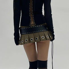 Lunivop  Punk Style Low Rise Mini Skirt with Leather Belt Hot Sexy Super Short Pleated Skirts Women Harajuku Clubwear Outfits y2k